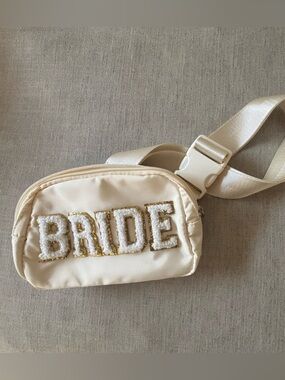 Beige 'BRIDE' Embroidered Fanny Pack
